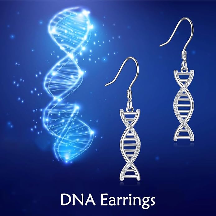 AOBOCO DNA Double Helix Chemistry Science Molecule Biology Earrings 925 Sterling Silver Dangle Earrings DNA Jewelry for Her Women