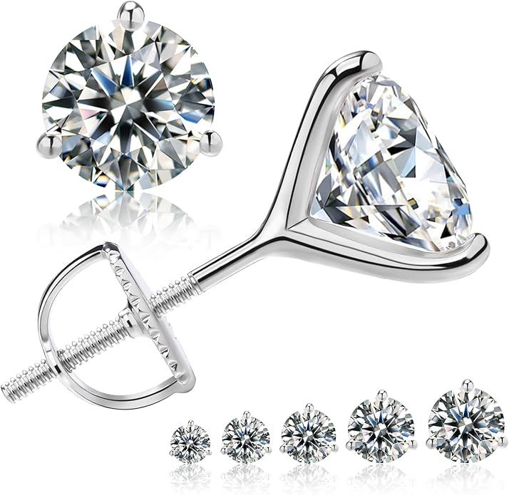 Moissanite Earrings for Men Women,VVS1 Clarity D Color 0.3-2ct,925 Sterling Silver Hypoallergenic Screw Back,Ideal Gift for Wedding Birthday Anniversary Valentine's Day