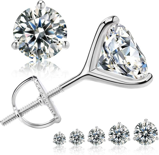 Moissanite Earrings for Men Women,VVS1 Clarity D Color 0.3-2ct,925 Sterling Silver Hypoallergenic Screw Back,Ideal Gift for Wedding Birthday Anniversary Valentine's Day