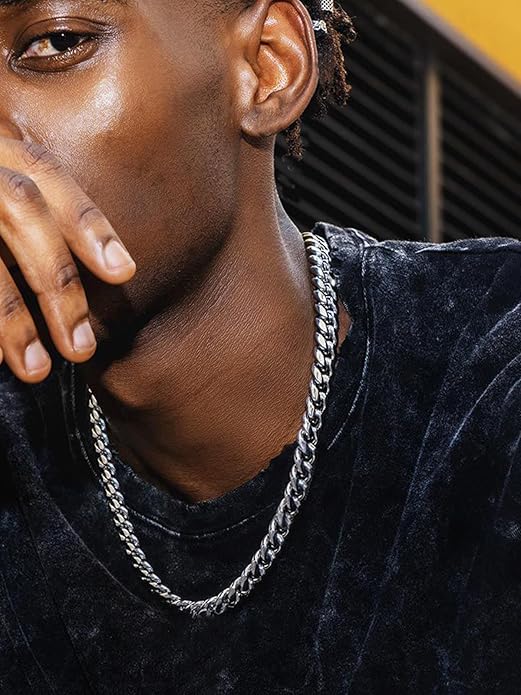 ChainsHouse Miami Cuban Link Chain Necklace for Men, 4.8mm/6mm/10mm/14mm Width, 14K Gold Plated/Stainless Steel/Black Mens Chunky Hip Hop Necklace Curb Chains, 14"-30" Length, Come Gift Box
