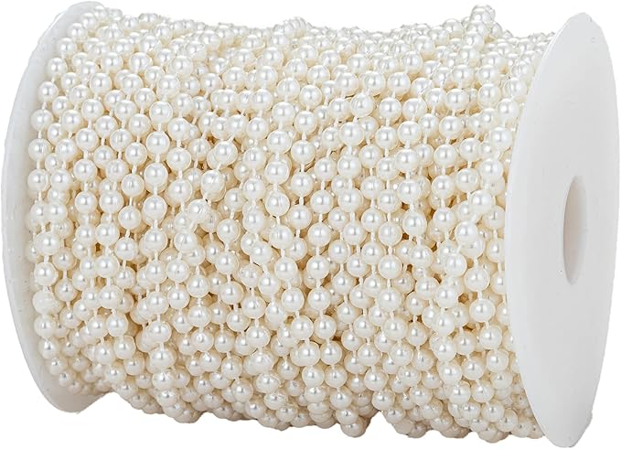 YoungJewl 5mm Crafts Faux Pearl Beads Garland Pearl Bead Roll Strand of Pearls to Decorate Floral Centerpieces Wedding Party Favor Christmas Tree(99 Feet Ivory)