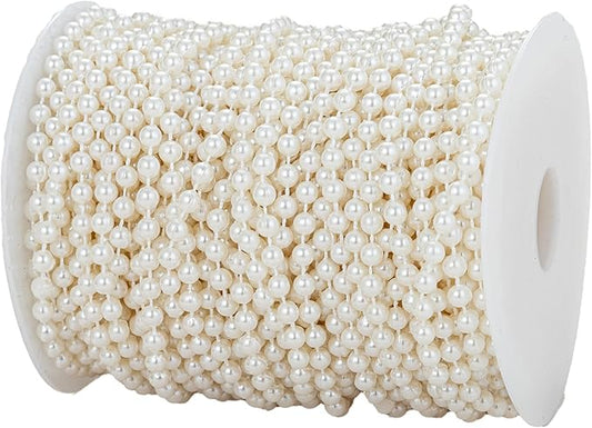 YoungJewl 5mm Crafts Faux Pearl Beads Garland Pearl Bead Roll Strand of Pearls to Decorate Floral Centerpieces Wedding Party Favor Christmas Tree(99 Feet Ivory)