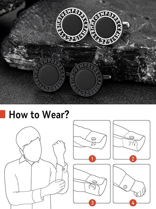 FaithHeart Mens Cufflinks, Norse Viking Tuxedo Shirt Cuff Links, Stainless Steel Cuff Links and Shirt Studs, Gift Box