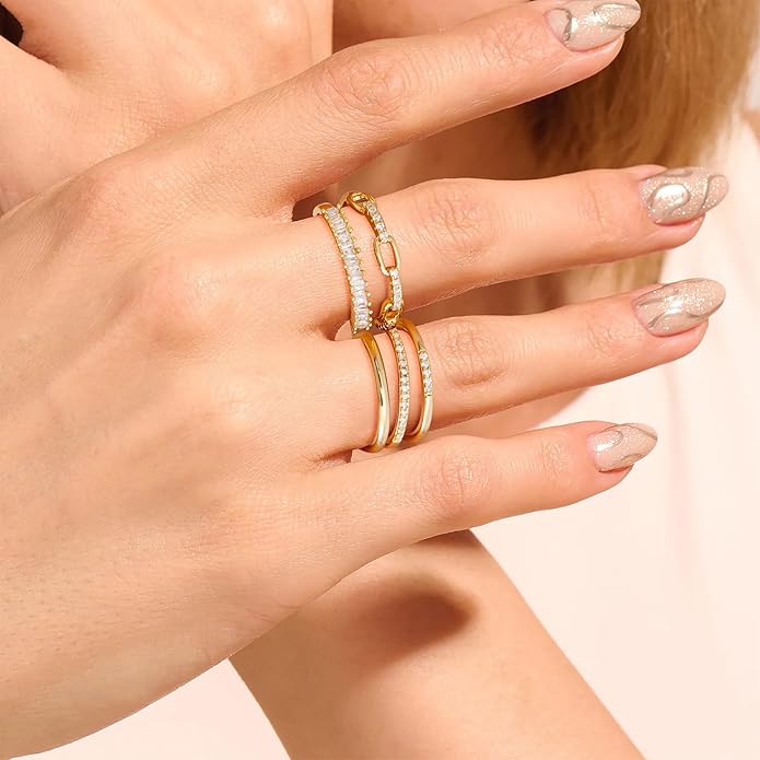 Honsny Stackable Gold Rings for Women Set Dainty 18K Gold Plated Cubic Zirconia Thumb Rings Thin Eternity Engagement Rings