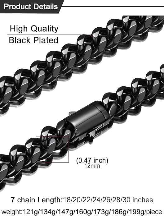 U7 Cuban Link Chain Necklace for Men, Stainless Steel/Black/Gold Mens Necklaces, Chunky Curb Chain Necklace in 6/9/12mm Width 18-30 Inches, Thick Choker Jewelry with Box Packed