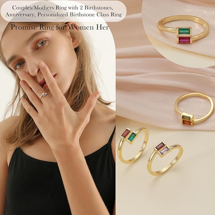 JSJOY Birthstone Rings for Women Dainty Emerald Blue Ring Birthday Gifts for Mom Her Gemstones CZ Ring for Teens Gold Rings That Don't Tarnish Adjustable Ring Jewelry Gifts