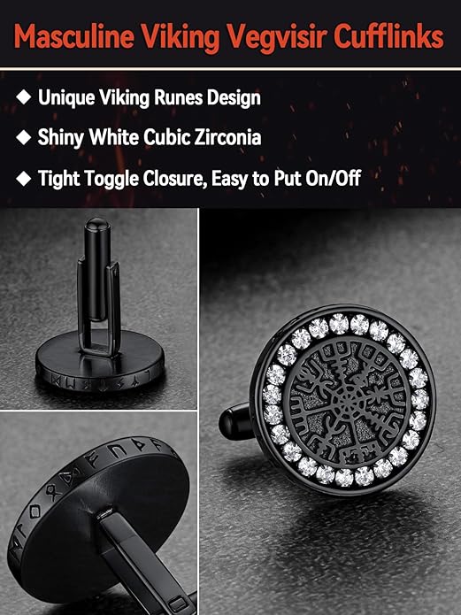 FaithHeart Mens Cufflinks, Norse Viking Tuxedo Shirt Cuff Links, Stainless Steel Cuff Links and Shirt Studs, Gift Box