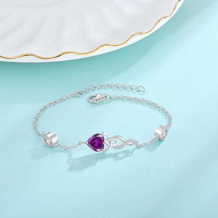 Infinity Celtic Knot Bracelet 925 Sterling Silver Birthstone Bracelet Irish Jewelry Gifts for Women