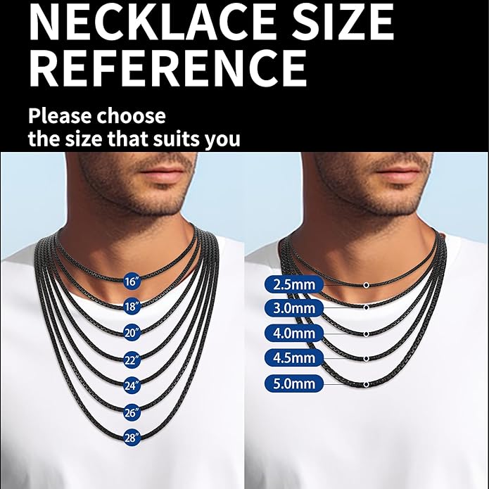 Fiusem Flat Box Chains for Men, 14k Gold Plated Stainless Steel Chain Necklace, 2.5/3/4/4.5/5mm Necklaces for Men and Women 16-28 Inch