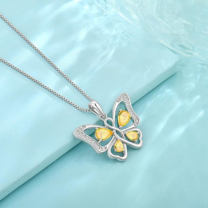 Butterfly Necklace 925 Sterling Silver Cubic Zirconia Birthstone Jewelry Gifts for Women Wife Mother
