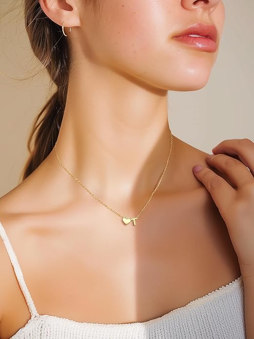 PROSILVER Initial Heart Necklace for Women, 925 Sterling Silver Tiny Heart Letter Necklace Siver, Gold Necklace, Come with Box