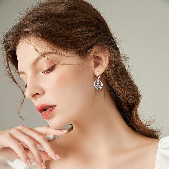 JUSTKIDSTOY St Patricks Day Earrings Gifts 925 Sterling Silver Four Leaf Clover Shamrock Earrings Irish Jewelry for Women Girls