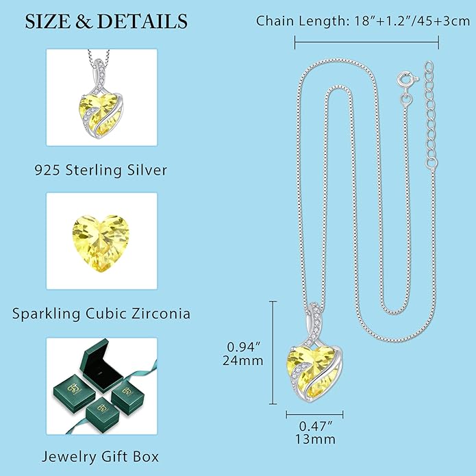 FJ Infinity Birthstone Necklace 925 Sterling Silver Love Heart Pendant Jewelry Gifts for Women