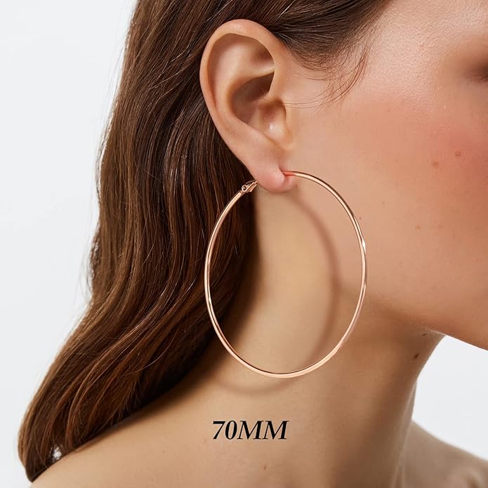 Big Gold Hoop Earrings for Women Hypoallergenic 925 Sterling Silver Post Thin Loop 14K Gold Plated Hoop Earrings Set for Women, 3 Pairs