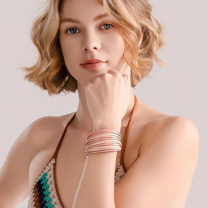 FANCY SHINY Boho Leather Wrap Bracelet Stackable Layered Bangle Cuff with Magnetic Clasp