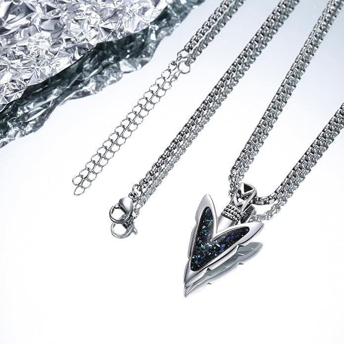 PCTJYFU Arrowhead Necklace 925 Sterling Silver for Women Men Pendant with Blue Opal/Abalone Shell/Turquoise Black Gold Plating Protective Symbol Jewelry Adjustable Chain Gift for Him Her