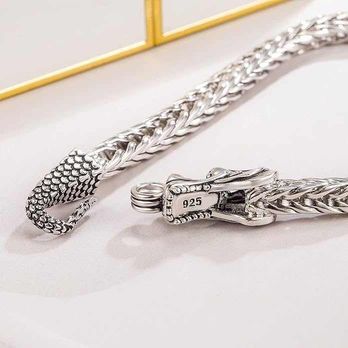 H&Beautimer Fashion 925 Sterling Silver Dragon Chain Bracelet 5MM-7 "8" 9" Solid Thick Side Link Bangle For Men Golden Jewelry Gift