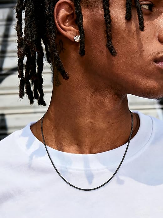 Richsteel Stainless Steel Mens Flat Link Chain Necklace, Black/Gold/Steel Chain for men, 2mm/4mm/6mm Width, No Tarnish & Hypoallergenic Hip Hop Jewelry, 18"-30" Length