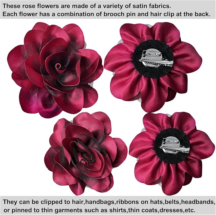 Women's Brooches 4pcs Rose Flower Hair Clip Flamenco Dancer Pin up Mexican Hair Flowers Clips Hairpin Brooch Tea Party Hats Headpieces