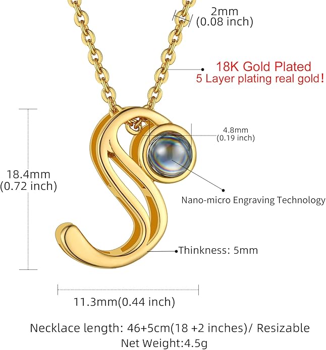 Custom4U Personalized Initial Picture Necklace for Women, Projection Necklace with Picture Inside, Gold/Silver Letter Pendant Necklace, Custom Photo Gifts for Mom Wife Birthday Valentines