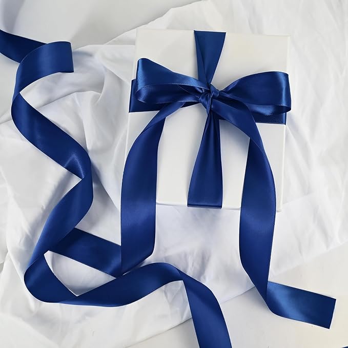 LEEQE Double Face Satin Ribbon 1-1/2 inch X 50 Yards Polyester Navy Blue Ribbon for Gift Wrapping Very Suitable for Weddings Party Hair Bow Invitation Decorations and MoreDecorations and More