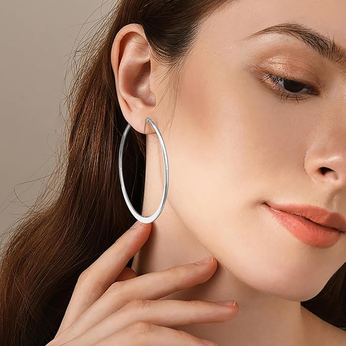Gacimy Flattened 14K Gold Plated Hoop Earrings for Women, 14K Real Gold Plated Hoops with 925 Sterling Silver Post,Hypoallergenic Lightweight Earring