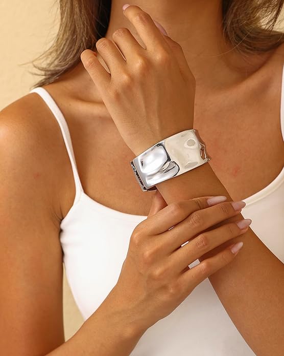 Bangle Bracelets for Women | 14K Gold Plated Trendy Wide Bracelets | Hinged Arm Cuff Bangles Chunky Bracelet for Women