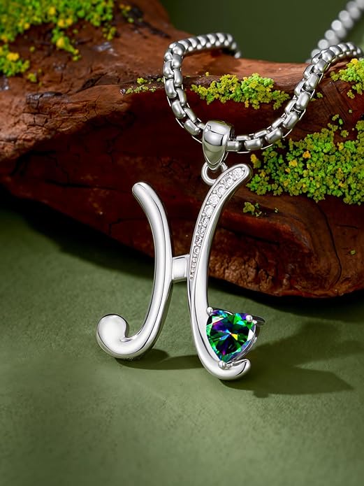 Christmas Gifts for Women Alphabet A to Z Initial Birthstone Pendant Necklaces for Women - 18k White Gold Plated Personalized Name Jewelry Valentine Mothers Day Birthday Gifts for Women Her Girlfriend