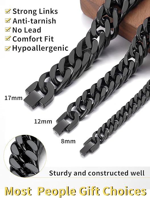 ChainsHouse Stainless Steel Cuban Link Bracelet, 8mm/12mm/17mm Width, 7.5"/8.3"/9", 18K Gold Plated Chain Wrist Bracelets for Men Women, Send Gift Box