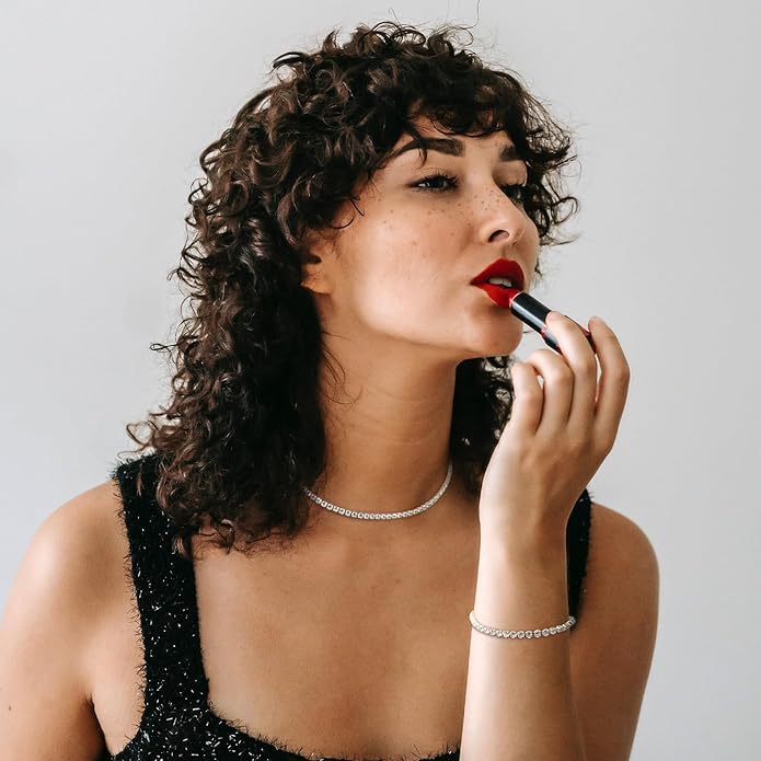 Tennis Necklace Bracelet for Women, Sterling Sliver, Dainty Chocker Necklace, Crystal Bracelet for Women, Wedding Jewelry for Bride, Sparkly Party Prom Hypoallergenic