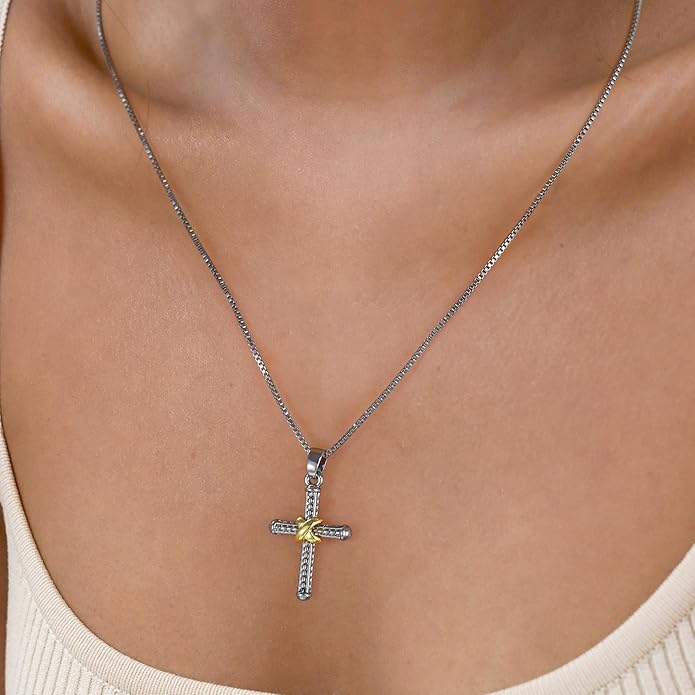 Mytys Coin Pendant Necklace for Women 18K Gold and Silver Intertwined Crossover Pendant Two Tone Necklaces Christmas Jewelry Gift