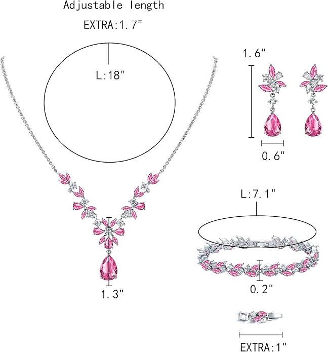 EleQueen Women's Wedding Bridal Jewelry Set for Brides Bridesmaids, Silver/14K Gold/Rose Gold Plated Cubic Zirconia Teardrop Necklace Dangle Earrings Bracelet Sets for Party Prom
