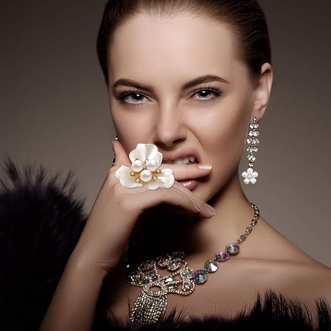 Hicarer 44 Pieces Pearl Rhinestone Buttons Rhinestone Faux Pearl Embellishments Brooch Alloy Floral Pendants for Jewelry Making Party Wedding Bridal Bouquet DIY Home Decoration(Gold)