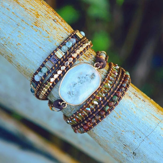 ZOSOJONA Boho Handmade Natural Stone Wrap Bracelets Turquoises Crystal Beads Bracelet Jewelry