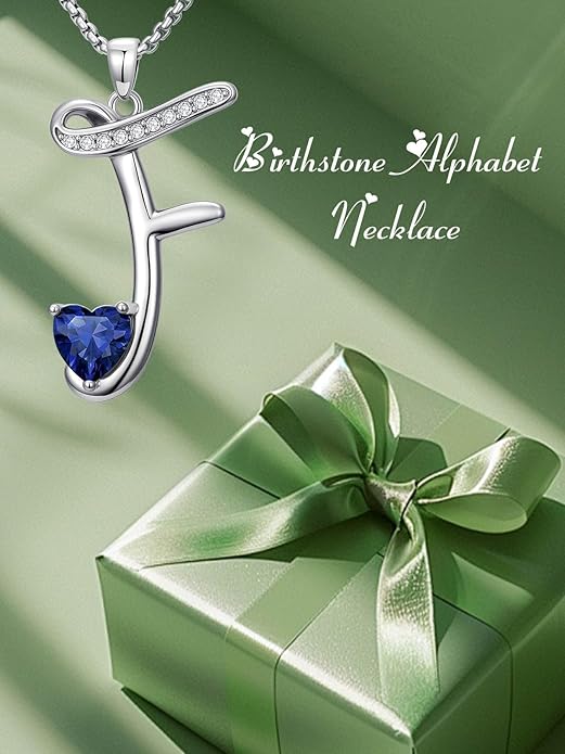 Christmas Gifts for Women Alphabet A to Z Initial Birthstone Pendant Necklaces for Women - 18k White Gold Plated Personalized Name Jewelry Valentine Mothers Day Birthday Gifts for Women Her Girlfriend