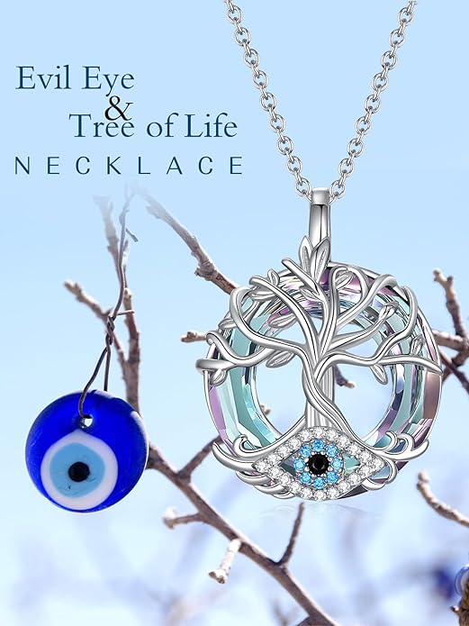 WINNICACA Sterling Silver Evil Eye Necklace Protection Crystal Pendant for Women Good Luck Vintage Evil Eye Pendant Jewelry Birthday Gifts for Women Friend Female