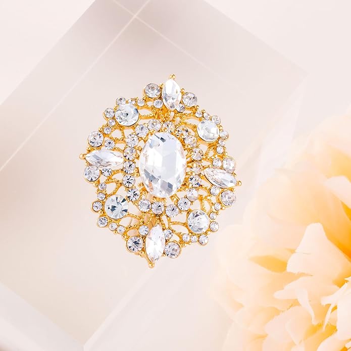 LAXPICOL Vintage Clear Austrian Crystal Brooch Pin for Women Elegant Wedding Bridal Brooches Broach Pin 1.69"*1.39"