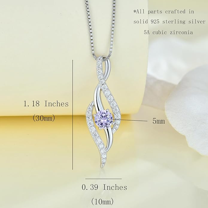 Women Infinity Necklace 925 Sterling Silver Twist Birthstone Pendant with Chain 5A Cubic Zirconia Jewelry
