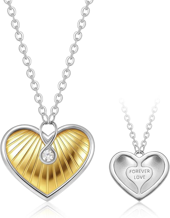 Infinity Heart Necklace,Pendant Necklace for Women Engraved with 'FOREVER LOVE',Heart Pendant Necklace with Cubic Zirconia,Anniversary Eternity Jewelry Gift for Wife or Birthday Present for Women