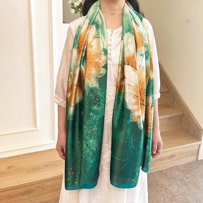 Long Silk Like Scarf Lightweight Satin Scarves Large Sunscreen Shawl Wrap for Women