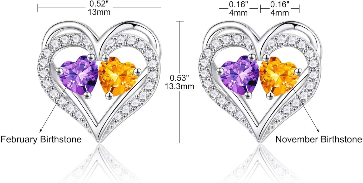 Iefil Birthstone Earrings for Women - 925 Sterling Silver Heart Earrings Anniversary Birthday Gifts for Women Wife Girlfriend Mom