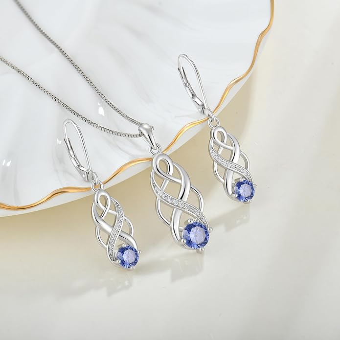 Infinity Celtic Knot Necklace 925 Sterling Silver Irish Pendant Birthstone Jewelry for Women