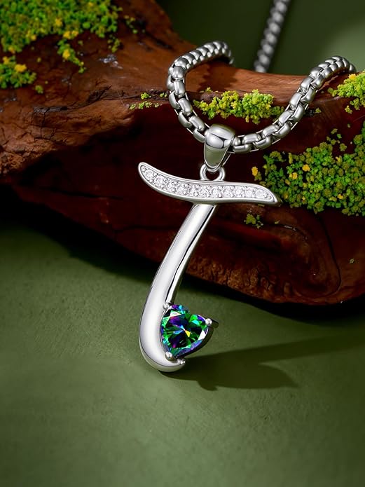 Christmas Gifts for Women Alphabet A to Z Initial Birthstone Pendant Necklaces for Women - 18k White Gold Plated Personalized Name Jewelry Valentine Mothers Day Birthday Gifts for Women Her Girlfriend