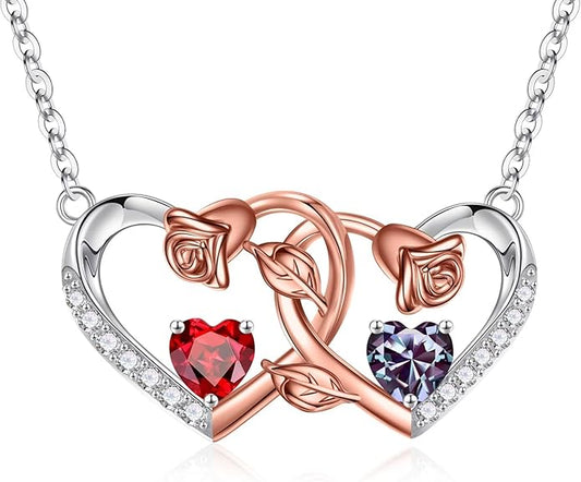 Iefil Chrismas Gifts for Wife - 925 Sterling Silver Rose Birthstone Necklace, Stocking Stuffers for Women Wife Girlfriend Mom