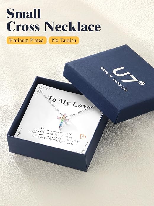 U7 Cross Necklace for Women,Silver/14K Gold Large or Small Cross Necklaces with CZ Diamond,Faith Birthday/Christmas Gift for Her Women Mother Daughter Grandmother
