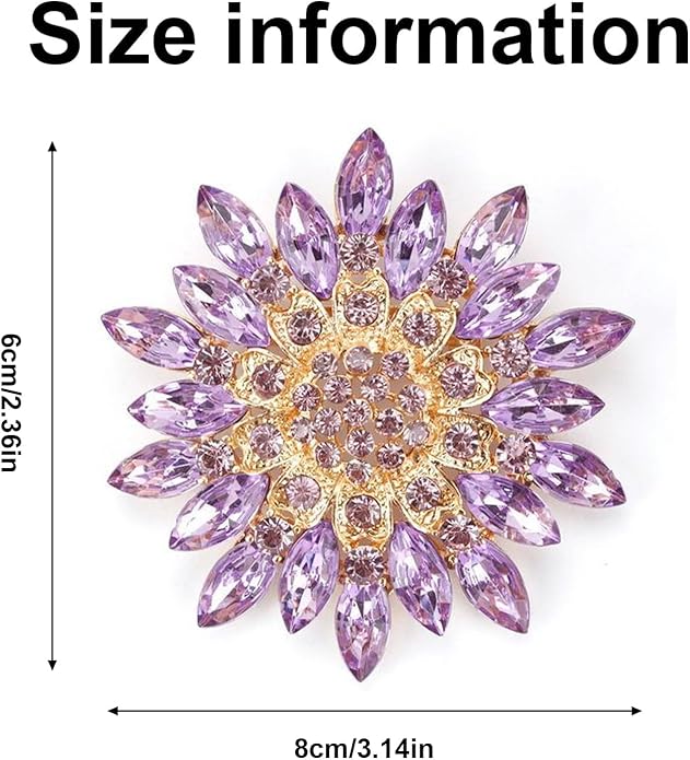 Rhinestone Flower Brooch Pin - Vintage Rose & Sunflower Brooches, Large Crystal Pin for Women, Gold & Pearl Accents, Elegant Christmas Brooch, Fashion Accessories for Hats, Dresses & Bags