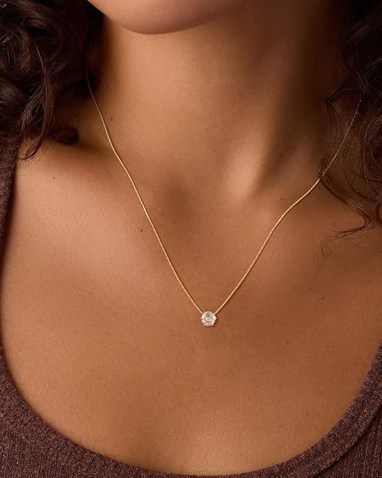 Cubic Zirconia Necklace, Dainty 14k Gold Plated Diamond Necklaces For Women Choker Necklace Simple Gold Plated CZ Jewelry Necklaces for Women Trendy Gifts