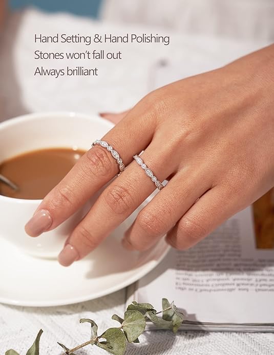IMOLOVE Moissanite Wedding Band Wedding Rings for Women Evil Eye Shaped 925 Sterling Silver Rings with 18K Gold Plated Eternity Stackable Engagement Ring Anniversary Band Size 3-11.5