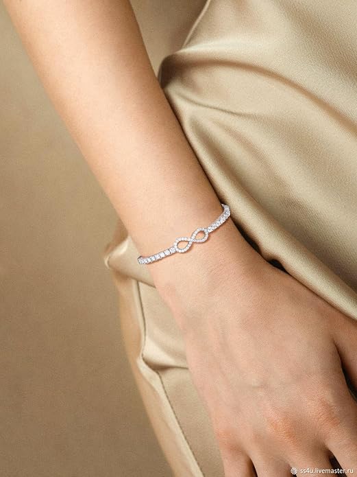 Imitation Diamond Infinity Tennis Bracelet for Women 3mm, 18K Gold Vermeil Moissanite Adjustable Bracelet, Skin-friendly .925 Sterling Silver Bolo Chain for Wrist Measuring 4"-9.5", D Color VVS1 Lab-created Diamond Jewelry Gift for Women