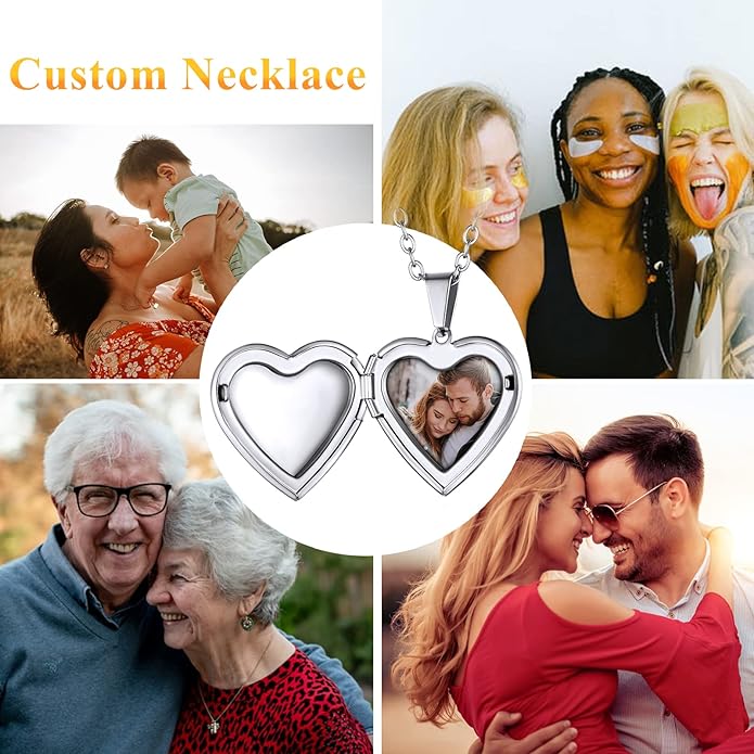 Supcare Locket Necklace That Holds Pictures-Engraved Photo Pendant Custom Jewellery Gifts for Men Women (with Jewellery Gift Box)